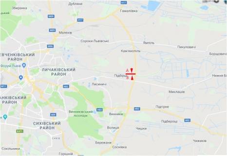 Billboard B in Lviv route, 6x3  Trasa M-06 Kiiv-Cop, s. Pidbirci, pravij scheme