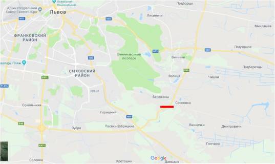 Non-Standard A in Lviv route, 18x3  Trasa M-06 Kiiv-Cop, povorot na bazu vidpocinku "L'vivs'ka Svejcaria",  v'izd v misto scheme