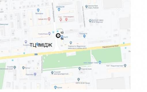 Citylight B in Lutsk Vidrodzenna (TC IMIDZ, centr.ofis Privatbanku, poruc z budinkom po vulici Rivnens'kij 105) scheme