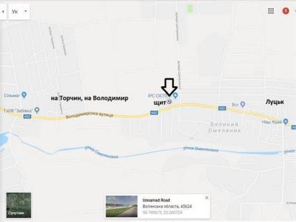 Billboard B in Lutsk Luc'k st.Volodimirs'ka (rajon sela Velikij Omelanik (pri viizdi z mista Luc'k, trasa Luc'k-Volodimir-Volins'kij), makaronna fabrika scheme