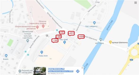 Billboard B in Lutsk Vst.Sevcenka, 14  (supermarket "Nas Kraj", gipermarket "Nova linia" vizd na stoanku) scheme