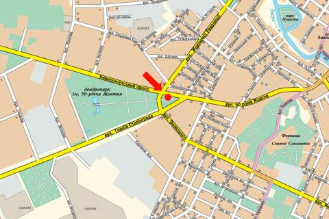 Billboard  in Kropyvnytskyi (Kirovograd), 3x6  Tel'nova st. (kol. Pravdi av.) / Vokzal'na st. (kol. Zovtnevoi Revolucii st.), "Kolgosnij" i "Kritij" rinki scheme