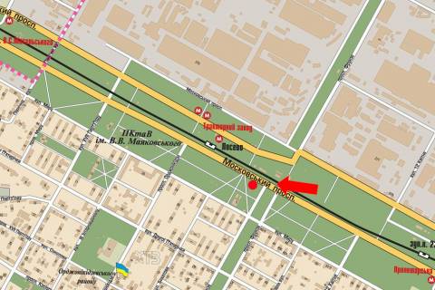 Billboard  in Kharkiv, 3x6  Moskovs'kij av. / Industrial'nyj av. (kol. Frunze av.), v centr scheme