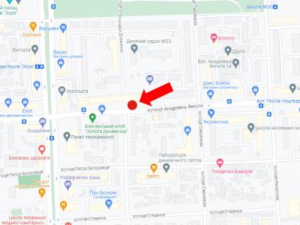 Billboard A in Vinnytsia, 3x6  Angela st. (kol. Frunze st.), 24 / Dovzenka st. (kol. Leningrads'ka st.), v centr scheme