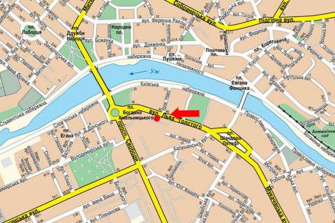 Billboard B in Uzhgorod, 3x6  Tolstogo st., v bik Hmel'nic'kogo pl. scheme