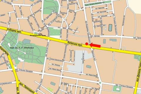 Citylight A in Rivne, 1.8x1.2  Kiivs'ka st. / Grusevs'kogo st., bila magazinu "Mandarin", navproti avtosalonu "Citroen" scheme