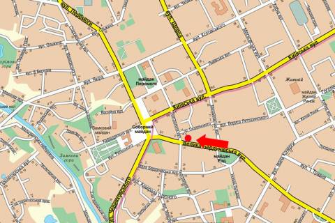 Citylight A in Zhytomyr, 1.8x1.2  Berdicivs'ka st., 7 / Teatral'na st., bila magazinu "Brejn", Avtodoroznogo koledzu, na svitlofori scheme