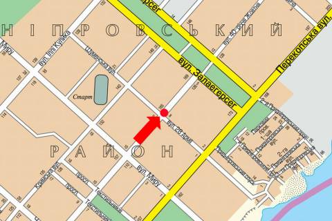 Billboard A in Kherson, 3x6  Universitets'ka st. (kol. 40-ricca Zovtna st.), 120 / 28-oi Armii st., rozdil'nik, do TRC "Fabrika", z centru, liva scheme