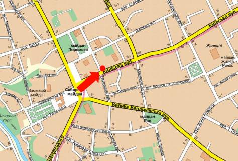 Citylight B in Zhytomyr, 1.8x1.2  Kiivs'ka st., 9 / Teatral'na st., bila PUMBu, na svitlofori scheme