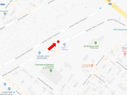 Billboard  in Zaporizhzhya, 3x6  Tulenina st., Navproti AZS "Ukrnafta", 500 m do Sobornogo av. (kolis. av. Lenina) scheme
