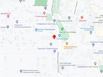 Video Billboard A in Zolochiv (Lviv region) Ivasuka st., 2, apteka "Volin'farm", prajs za rolik 10 sek 1 vihid/5 hvilin, z 8:00-22:00. Rozrahunok dla insih parametriv translacii utocnujte u menedzera. - 301367 scheme