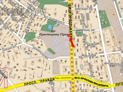 Billboard B in Kyiv, 3x6  Visgorods'ka st., 45, bila ZK "Parkove misto", v bik Sevcenka pl. scheme