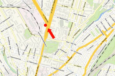 Citylight  in Kremenchuk, 1.8x1.2  Svobodi av. (kol. 60-ricca Zovtna st.), 47 / Kiivs'ka st., bila magazinu "Gurman" scheme