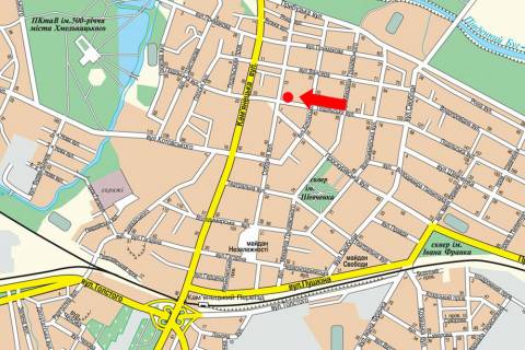 Citylight  in Khmelnitsky, 1.8x1.2  Podil's'ka st., 41 / Soborna st., bila magazinu "Sotovik" scheme