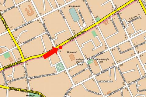 Citylight  in Zhytomyr, 1.8x1.2  Kiivs'ka st., 52, bila zupinki "Univermag" scheme