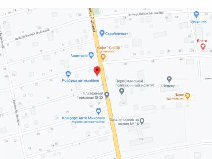 Billboard A in Pervomaisk Odes'ka st., 78e, apteka "Med Servis", NoUg025, prajs za rolik 10 sek 1 vihid/5 hvilin, z 8:00-22:00. Rozrahunok dla insih parametriv translacii utocnujte u menedzera. scheme