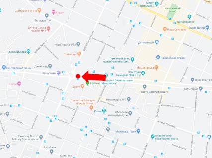 Prismatron, Prism A in Mykolaiv, 3x6  Central'nij av. (kol. Lenina av.) / Puskins'ka st., rozdil'nik, bila supermarketu "El'dorado", v bik portu - 216457 scheme