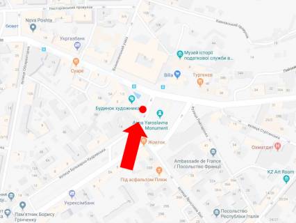 Citylight  in Kyiv, 1.8x1.2  L'vivs'ka pl., "Budinok Hudoznika", v storonu Sicovih stril'civ st. (kolis. st. Artema) scheme