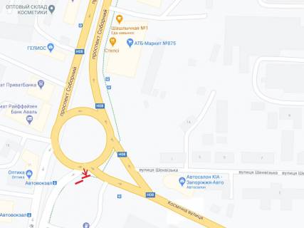 Video Billboard A in Zaporizhzhya Sobornij av. - Kosmicna st., tramvajna zupinka "Avtovokzal", bila kil'ca, prajs za translaciu rolika 10 sek 1 raz / 2 hv z 6:00 do 23:00. Prorahunok insih konfiguracij utocnujte u menedzera - 293706 scheme