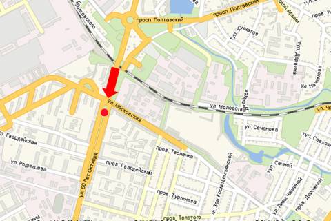 Billboard  in Kremenchuk, 3x6  Svobodi av. (kol. 60-ricca Zovtna st.) 83/1 /  Moskovs'ka st., rozdil'nik, v centr scheme