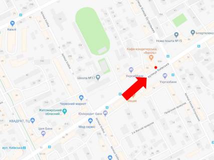 Citylight B in Zhytomyr, 1.8x1.2  Kiivs'ka st., 55, zupinka "Knaziv Ostroz'kih", z centru scheme