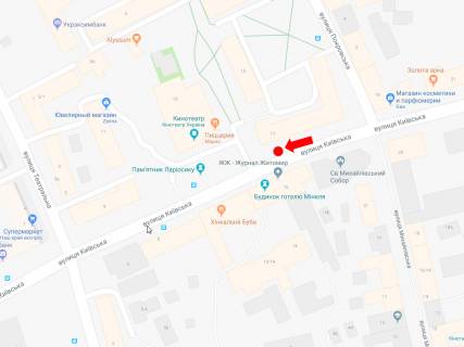 Citylight A in Zhytomyr, 1.8x1.2  Kiivs'ka st., 17, zupinka kinoteatr <<Ukraina>>, v centr scheme