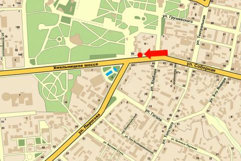 Citylight  in Vinnytsia, 1.8x1.2  Soborna st. / Pirogova st. / Gagarina pl., bila univermagu "Vinnic'kij", central'nogo parku, v bik Hmel'nic'kogo sose scheme