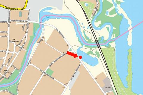 Billboard  in Sumi, 3x6  Geroiv Krut st. (kol. Cerepina st.) / Sirka st. (kol. Korotcenka st.), 2, bila supermarketu "Ekomarket" scheme