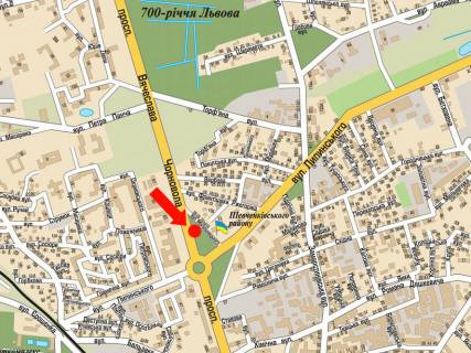 Backlight B in Lviv, 2.3x3.14  Cornovola av., 61, z centru, bila  Institutu bankivs'koi spravi, supermarketu "Fokstrot", "McDonald''s" scheme