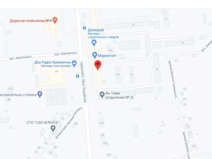 Billboard A in Kremenchuk Ukrainki av., 69, apteka "Med Servis", NoH058, prajs za rolik 10 sek 1 vihid/5 hvilin, z 8:00-22:00. Rozrahunok dla insih parametriv translacii utocnujte u menedzera. scheme