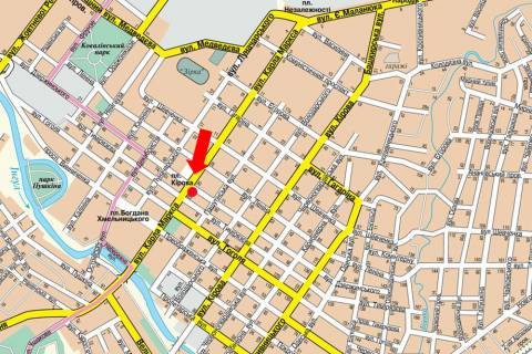 Citylight  in Kropyvnytskyi (Kirovograd), 1.8x1.2  V. Perspektivna st. (kol. Marksa st.) / Cmilenka st. (kol. Dzerzins'kogo st.), bila TC "Zerkal'nyj" scheme