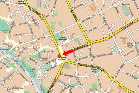 Citylight A in Zhytomyr, 1.8x1.2  Soborna pl. / Kafedral'na st., bila BTA banku, Sudu scheme