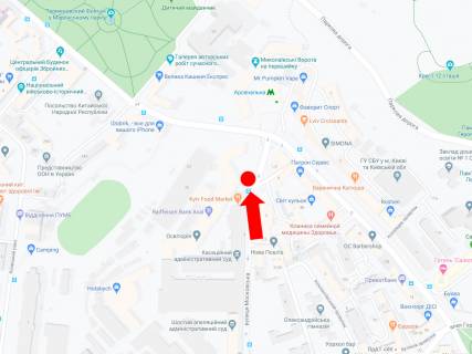 Citylight B in Kyiv, 1.8x1.2  Moskovs'ka st., 2, bila restoraniv "Kyiv Food Market", v storonu st. m. "Arsenal'na" scheme