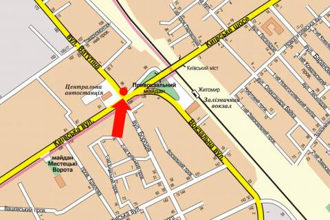 Billboard A in Zhytomyr, 3x6  Nezaleznosti av. (kol. Vatutina st.) / Kiivs'ka st., bila avtovokzalu, AZS scheme