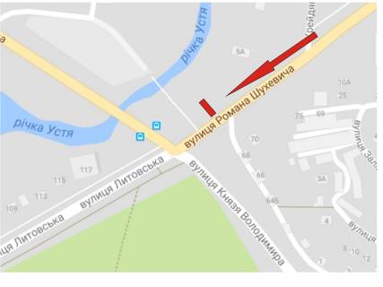 Billboard A in Rivne Suhevica st. , 5A - Knaza Volodimira st. scheme