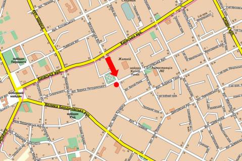 Citylight  in Zhytomyr, 1.8x1.2  Nebesnoi sotni st. (kol. Moskovs'ka st.) / Latosins'kogo st., bila rinku "Zitnij" scheme