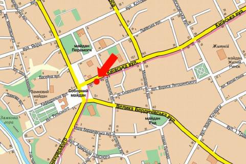 Citylight B in Zhytomyr, 1.8x1.2  Kiivs'ka st., 4, bila kostelu, navproti gotelu "Ukraina", Ukrsibbanku scheme