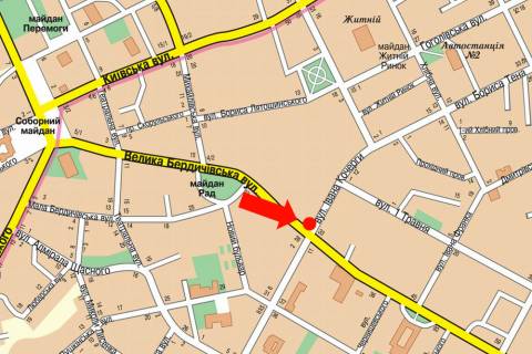 Billboard B in Zhytomyr, 3x6  Berdicivs'ka st. / Kocergi st. scheme