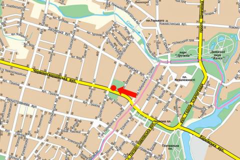 Citylight  in Sumi, 1.8x1.2  Illins'ka st. (kol. Cervonogvardijs'ka st.) / Aroslava Mudrogo st. (kol. Proletars'ka st.), 45 (No4) scheme