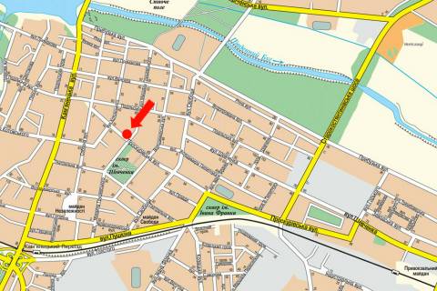 Citylight A in Khmelnitsky, 1.8x1.2  Proskurivs'ka st. / Grusevskogo st., bila parku im. Sevcenka, kinoteatr im. Sevcenka scheme