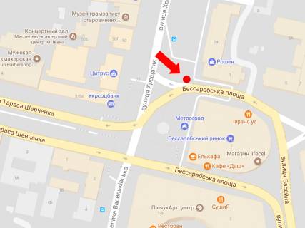 Citylight  in Kyiv, 1.8x1.2  Hresatik st. 29 / Bessarabs'ka pl., v storonu Basejna st. scheme