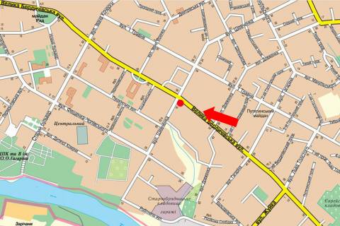 Citylight B in Zhytomyr, 1.8x1.2  Berdicivs'ka st. / Sevcenka st., bila UkrSibbanku, na svitlofori scheme