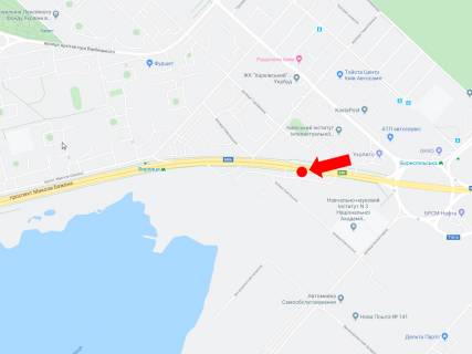 Billboard  in Kyiv, 3x6  Bazana av. - st. Gorlivs'ka, 300 m. za Harkivs'kou pl, v centr scheme