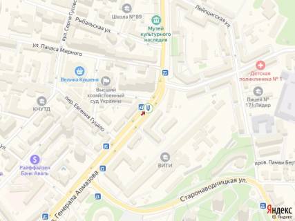 Cityscroll A in Kyiv Almazova st. (kolis. Kutuzova), 2, rozdilovij znak, v storonu pl. Slavi scheme