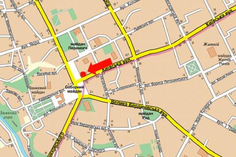 Citylight A in Zhytomyr, 1.8x1.2  Kiivs'ka st., 1 / Soborna pl., bila centru obslugovuvanna abonentiv "Kiivstar" scheme