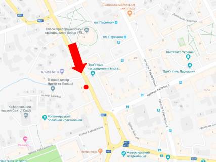 Citylight  in Zhytomyr, 1.8x1.2  Peremogi st., 3, zupinka "Peremogi pl.", centr, v storonu st. Kiivs'koi scheme