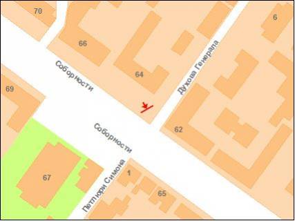 Billboard B in Poltava, 3х6  Sobornosti st. (Zovtneva) - Duhova st. scheme