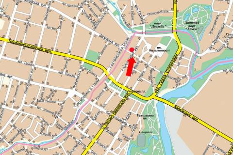 Citylight B in Sumi, 1.8x1.2  Kooperativna st., bila TC "Festival'", supermarketu "ATB", v bik Gor'kogo st. scheme