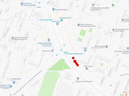 Billboard A in Kyiv, 3x6  Simirenka st., 5 - st. Grigorovica Bars'kogo, v storonu rinku "Dnipro", av. Kurbasa scheme