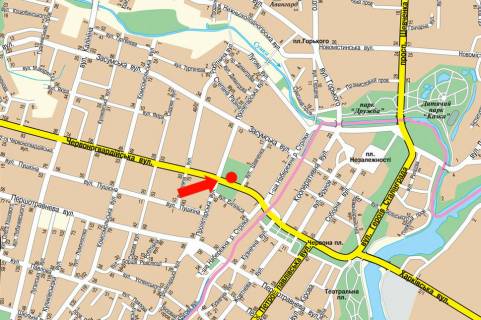 Citylight B in Sumi, 1.8x1.2  Illins'ka st. (kol. Cervonogvardijs'ka st.) / Aroslava Mudrogo st. (kol. Proletars'ka st.), 45 (No3) scheme